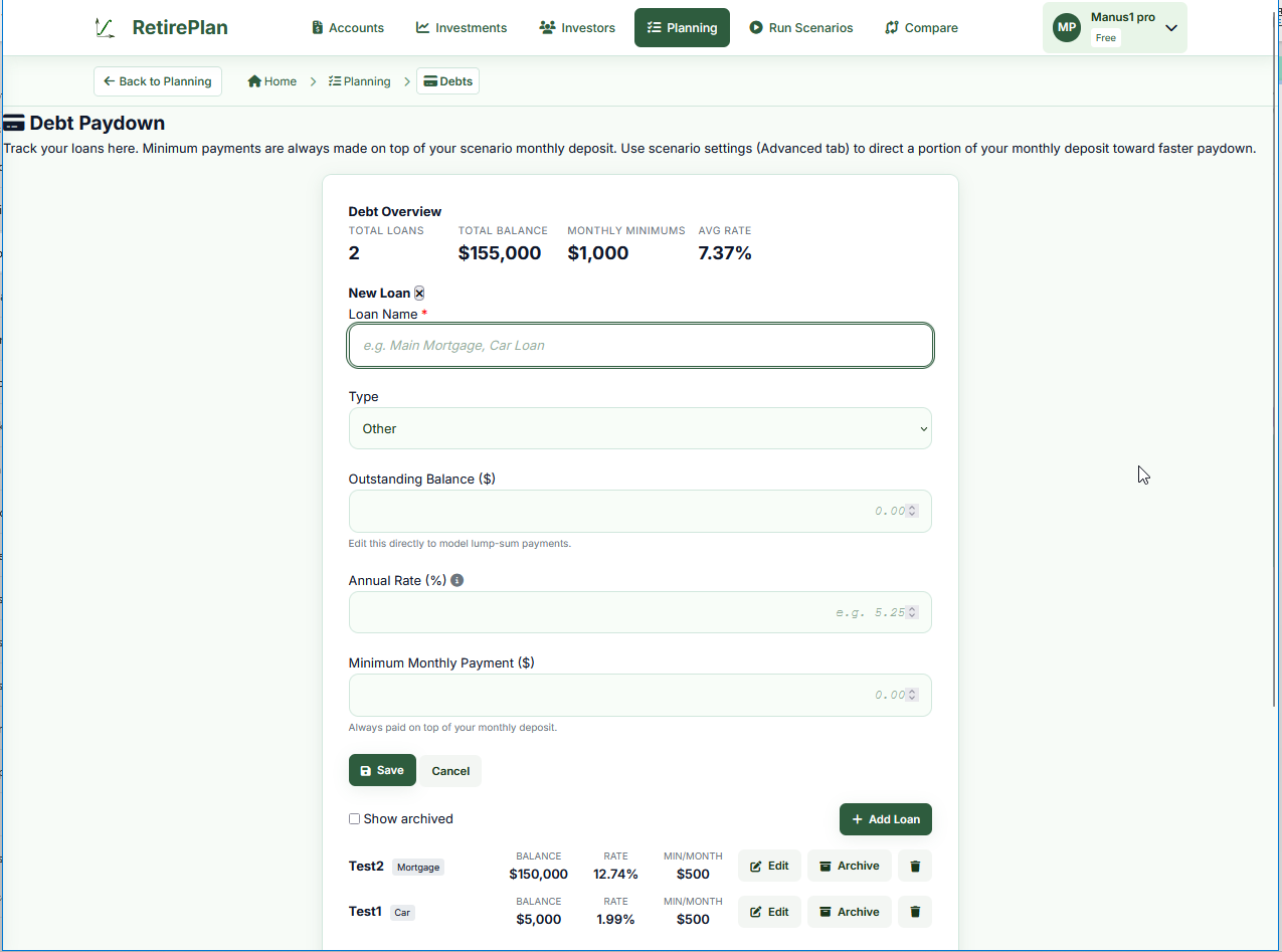Debt Paydown page